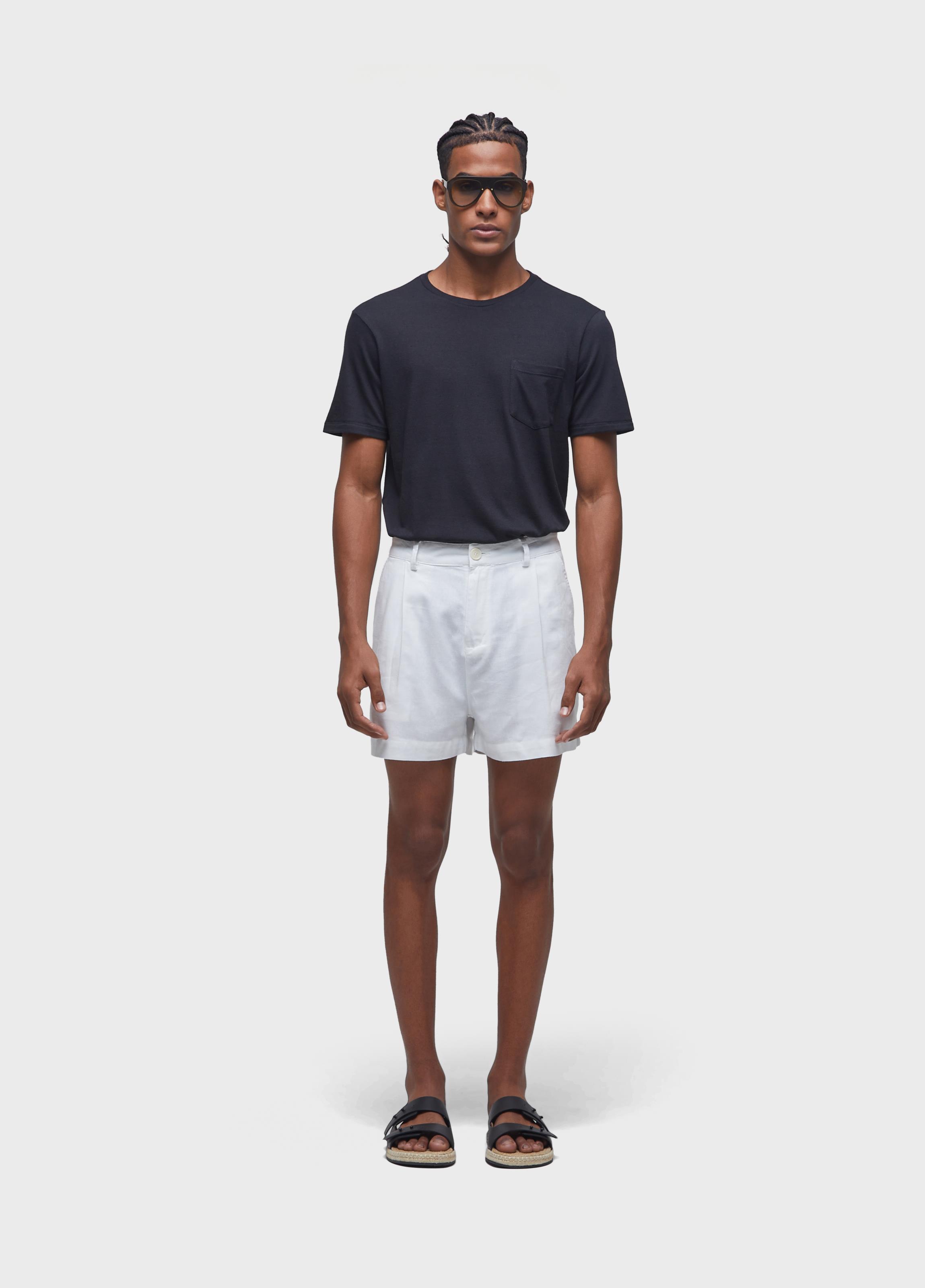 Fluid linen pleated shorts