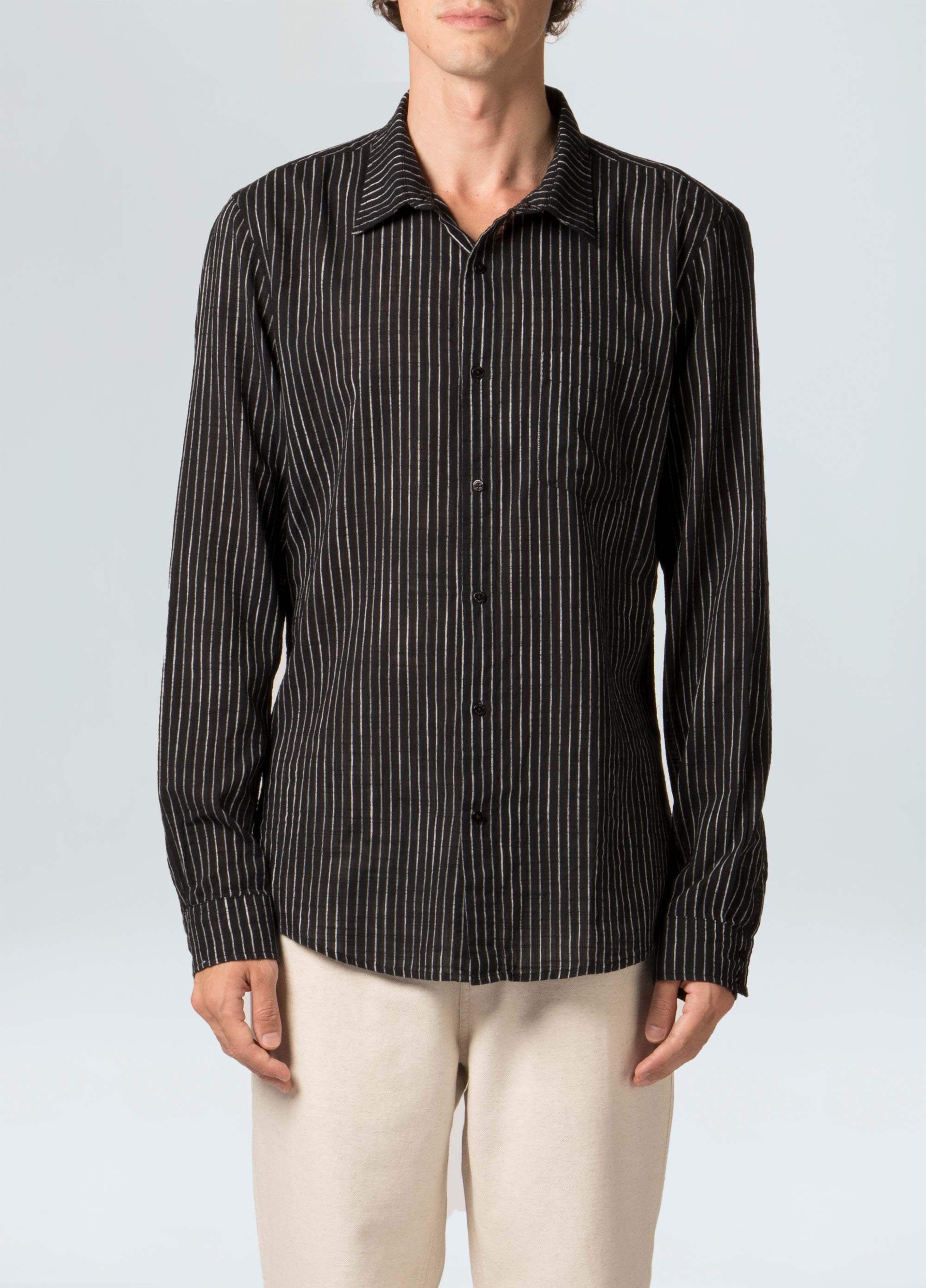 Mens striped tousle shirt (ls)