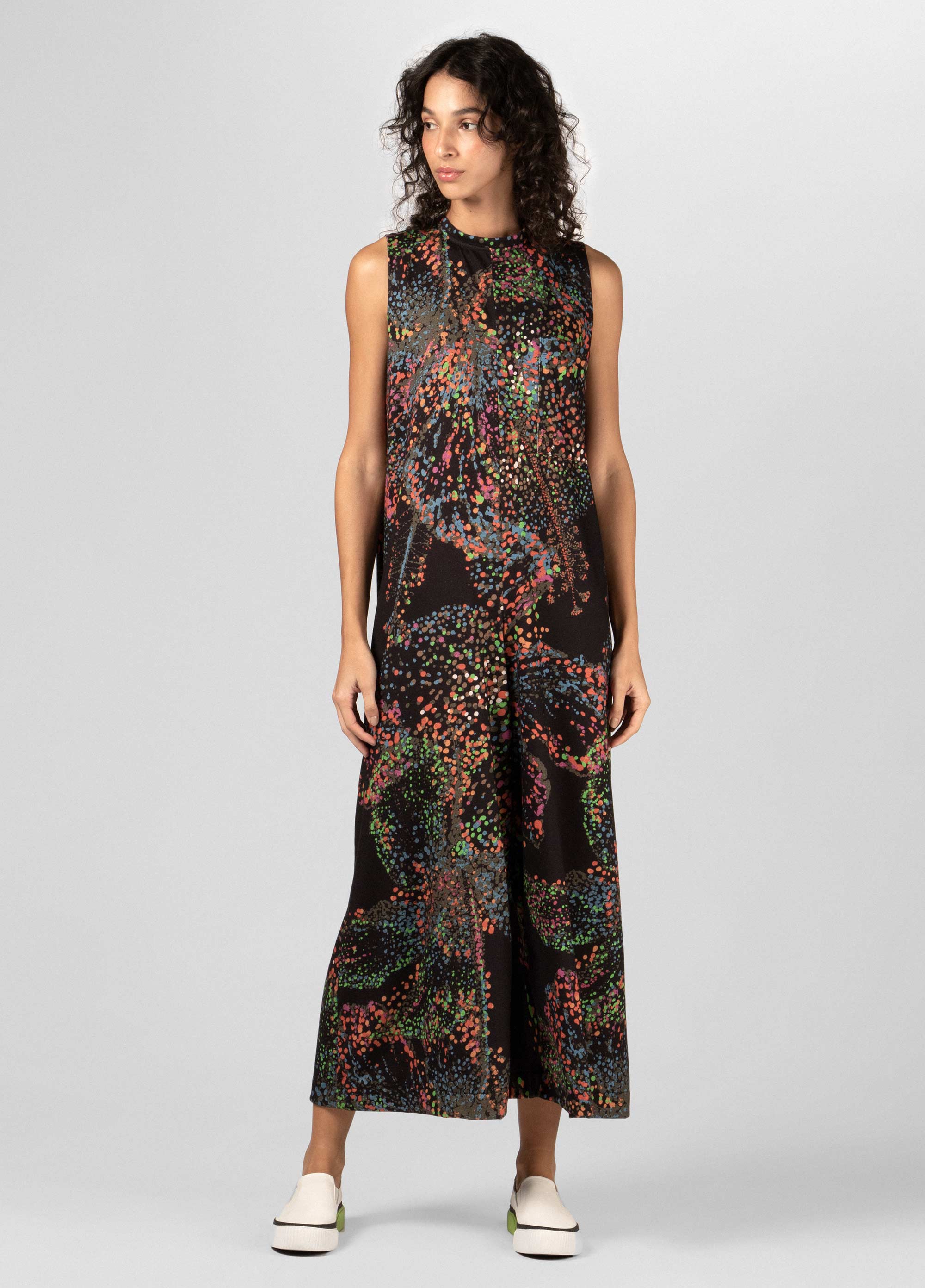 Womens sleeveless floral notes jumpsuit