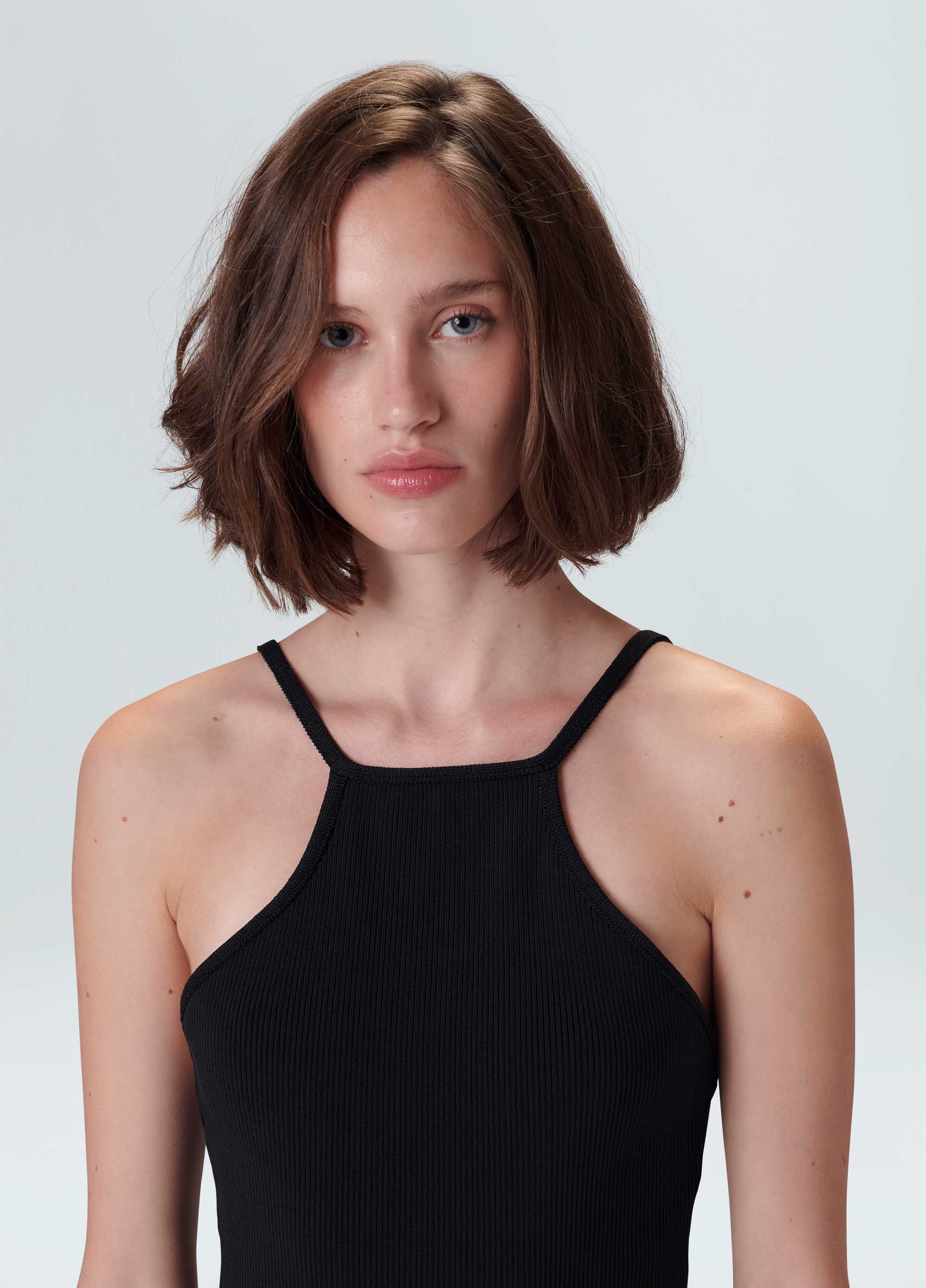 Halter neck ribbed knit swimsuit