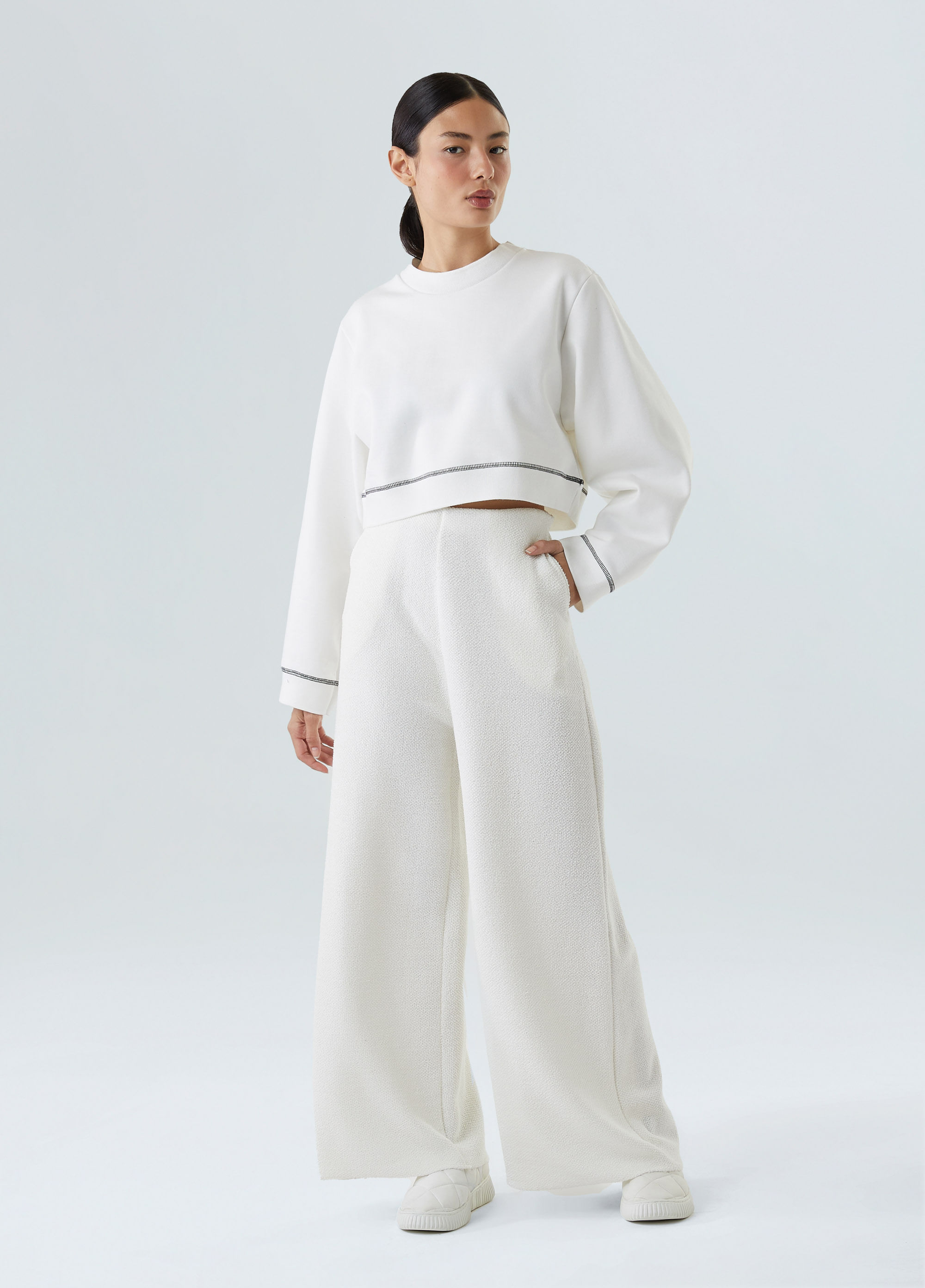 Cropped wide sleeve backstitched coat