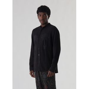Collarless embroidered shirt
