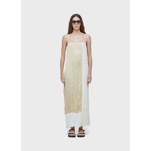 Wrinkled satin + tricoline strap dress