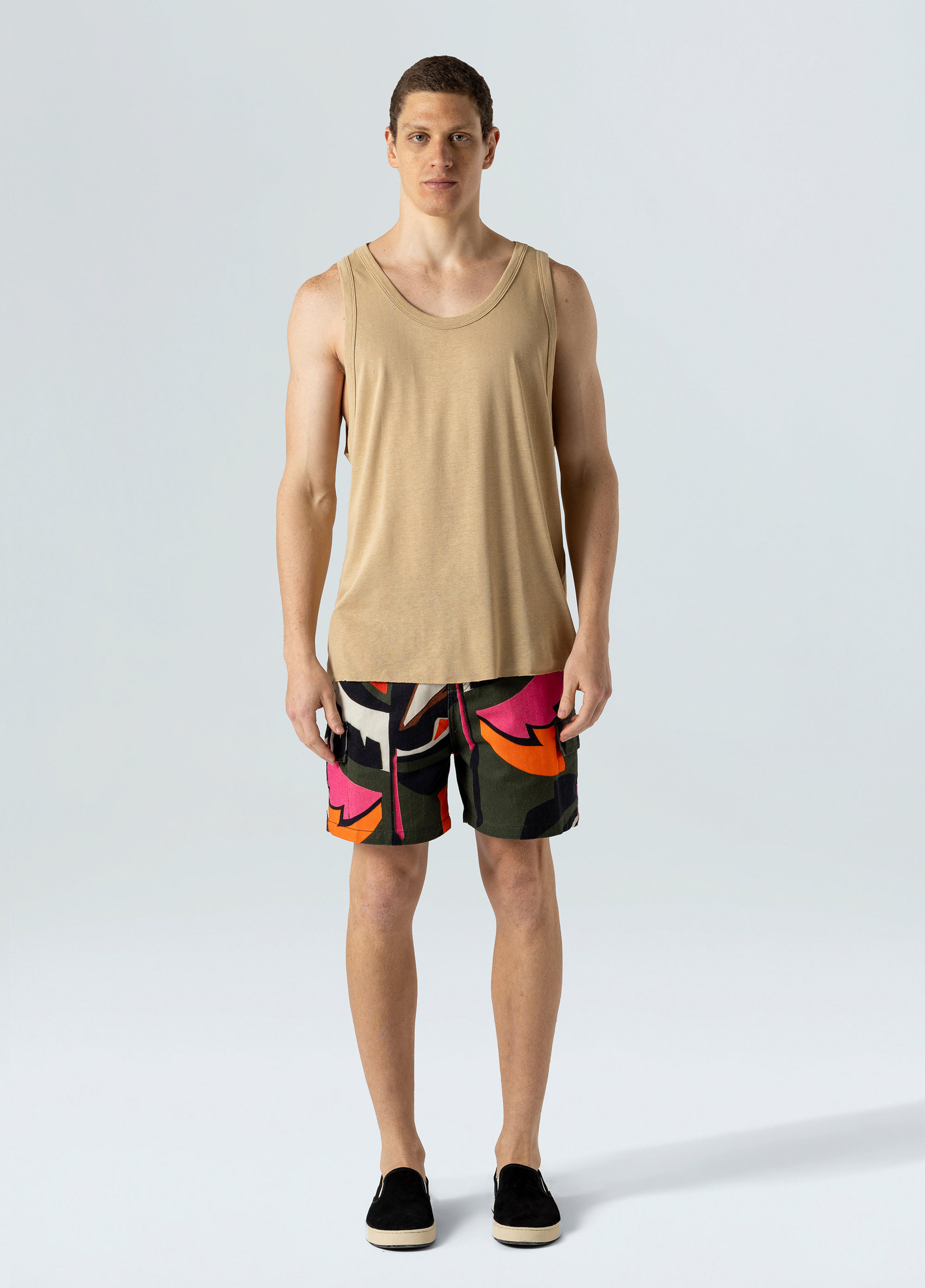 Visual linen cut tank top
