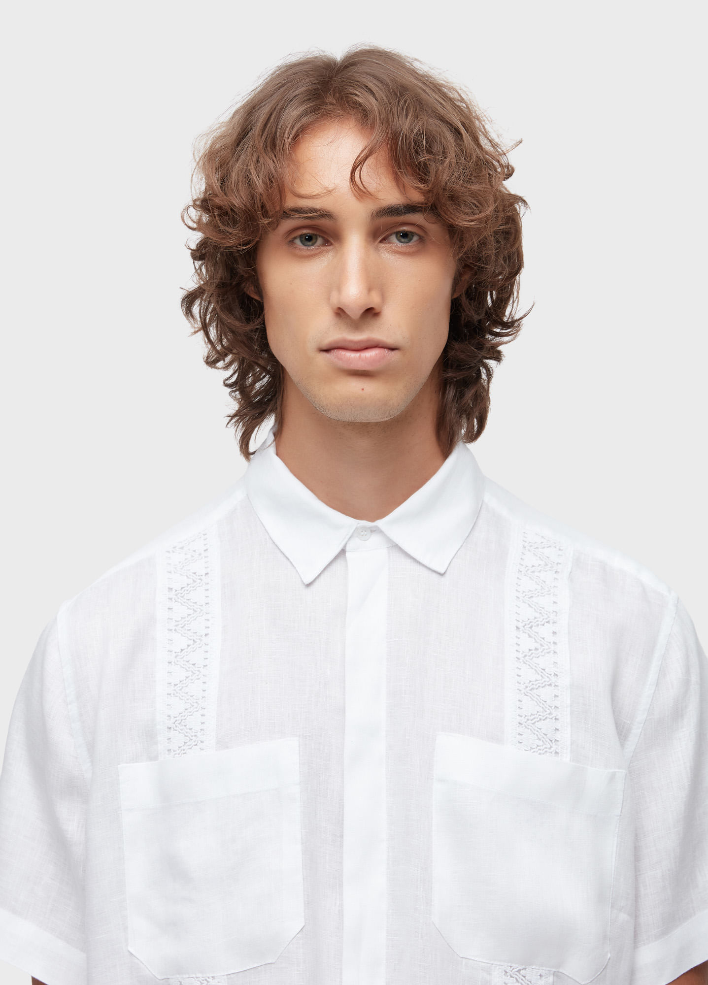 Short-sleeved linen lace shirt