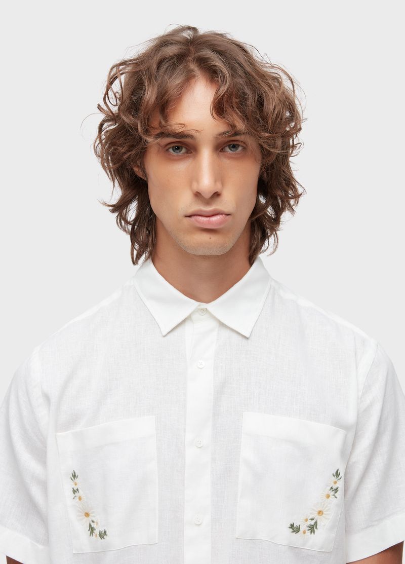 CAMISA LINEN DAISY BORDADO MC