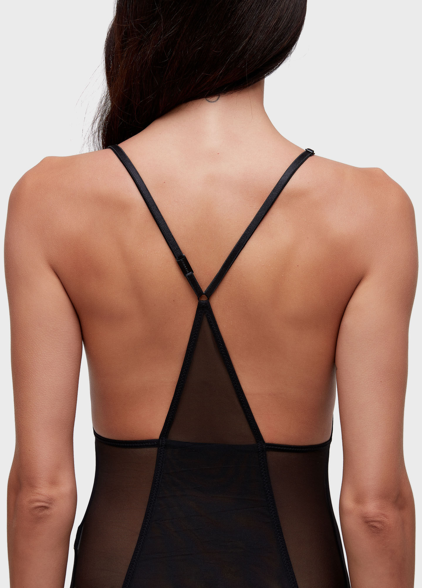 Tulle V-neckline bodysuit
