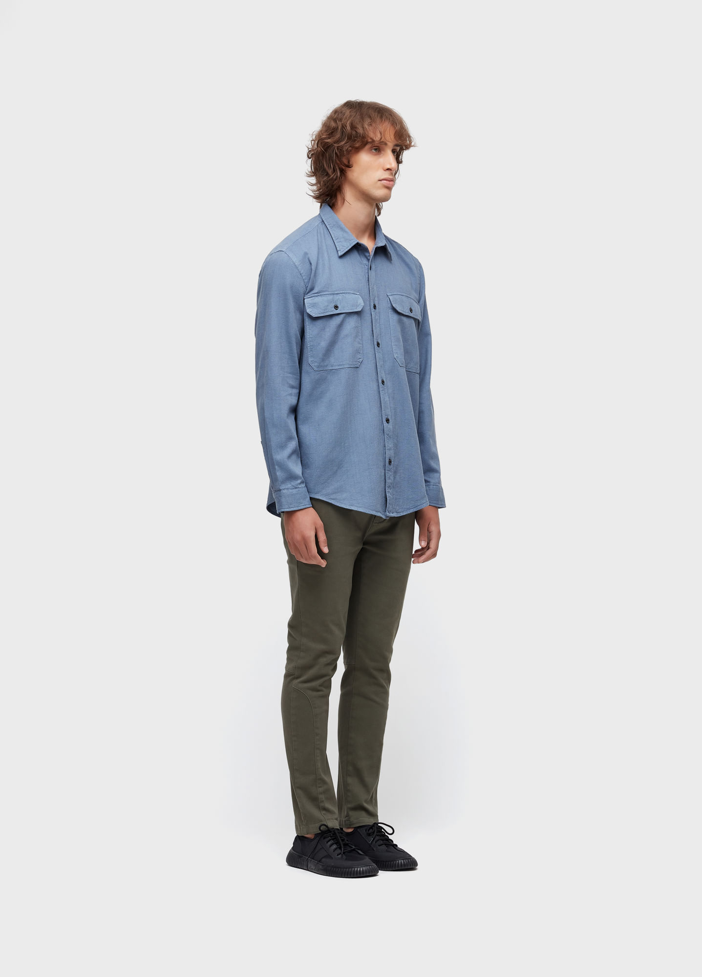 Utility cotton linen long-sleeved shirt